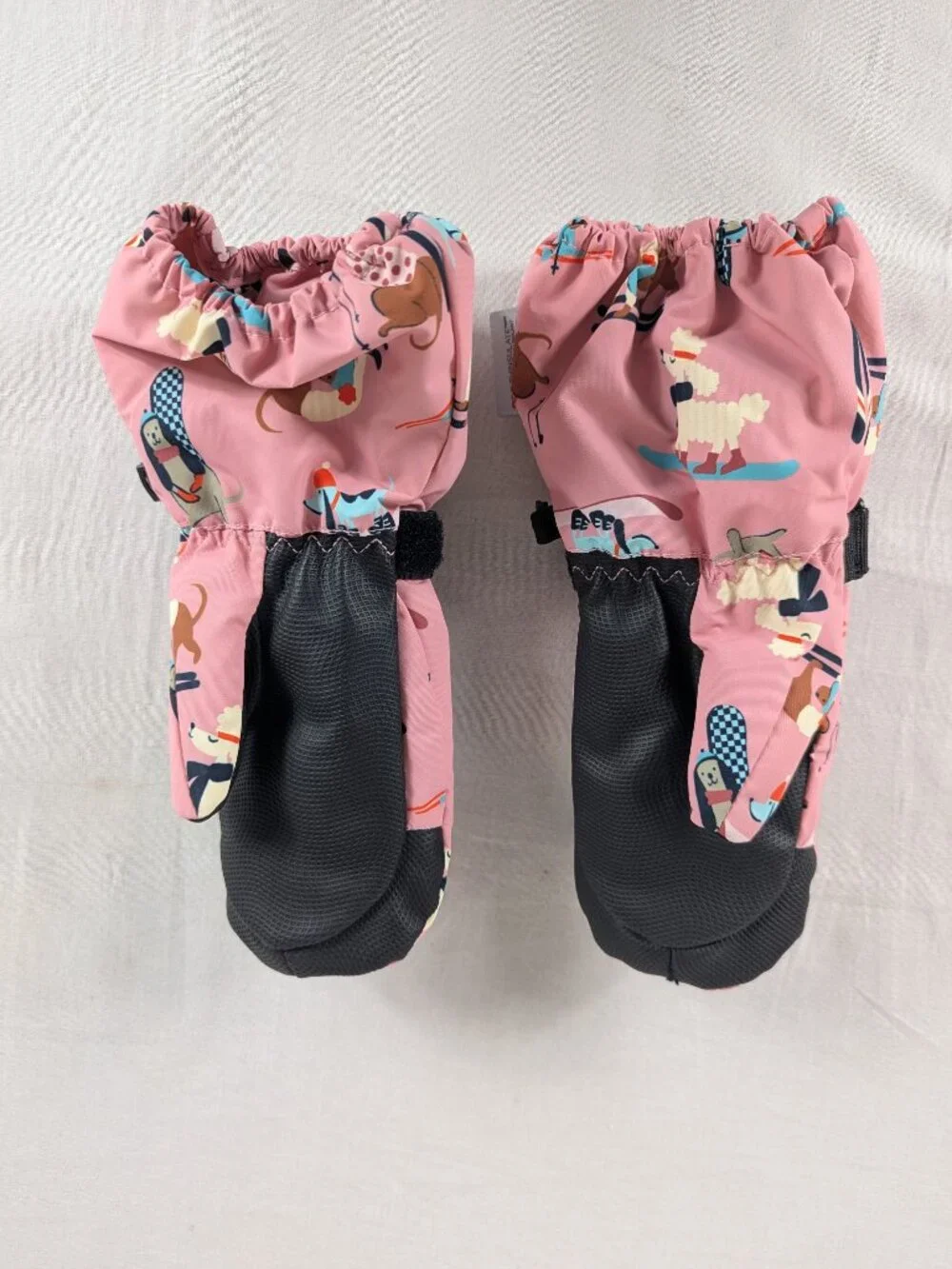 H&M Water Repellent Ski Mittens Pink Dogs Snow 3M Thinsulate Toddler Sz 5T / 6